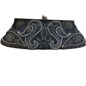 Beaded clutch snap closure black purse prom formal